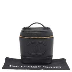 Pre Owned Chanel Black Caviar Leather Vintage Vanity Case