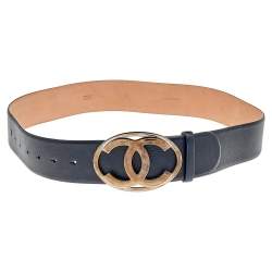 Pre Owned حزام شانيل سي سي جلد أسود بالشعار 95 سم