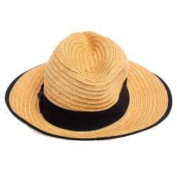 Pre Owned Chanel Tan Straw CC Fedora Hat S