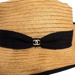 Pre Owned Chanel Tan Straw CC Fedora Hat S