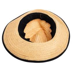 Pre Owned Chanel Tan Straw CC Fedora Hat S