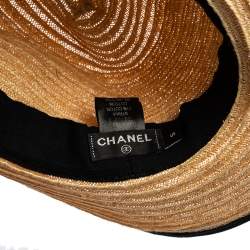 Pre Owned Chanel Tan Straw CC Fedora Hat S