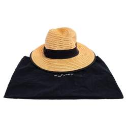 Pre Owned Chanel Tan Straw CC Fedora Hat S
