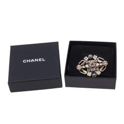 Chanel Crystal & Bead Pale Gold Tone Pin Brooch