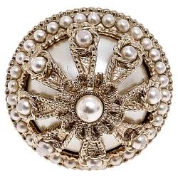 مملوكة مسبقًا Chanel  Pale Gold Tone Flower Faux Pearl Dome Cocktail Ring Size 52.5