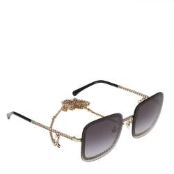 Chanel Gold Tone/Grey Gradient 4244 Chain Detail Square Sunglasses Chanel
