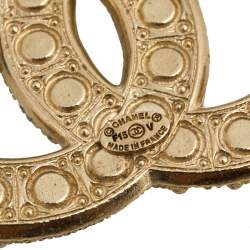 Pre Owned Chanel Gold Tone Faux Pearl CC Pin Brooch