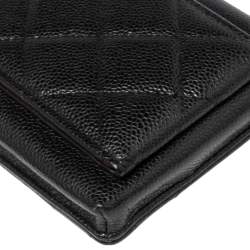 Pre Owned Chanel Black Quilted Caviar Leather Phone Holder Crossbody Bag