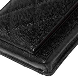 Pre Owned Chanel Black Quilted Caviar Leather Phone Holder Crossbody Bag