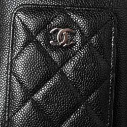 Pre Owned Chanel Black Quilted Caviar Leather Phone Holder Crossbody Bag