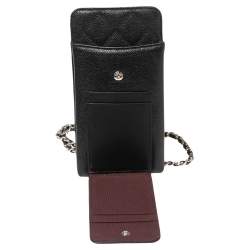 Pre Owned Chanel Black Quilted Caviar Leather Phone Holder Crossbody Bag