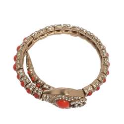 Chanel Crystal & Coral Stone Embellished Adjustable Bracelet