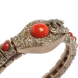 Chanel Crystal & Coral Stone Embellished Adjustable Bracelet
