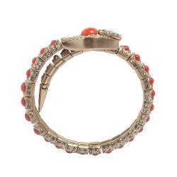 Chanel Crystal & Coral Stone Embellished Adjustable Bracelet