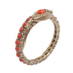 Chanel Crystal & Coral Stone Embellished Adjustable Bracelet