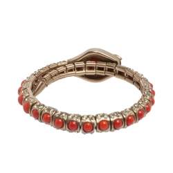 Chanel Crystal & Coral Stone Embellished Adjustable Bracelet