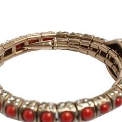 Chanel Crystal & Coral Stone Embellished Adjustable Bracelet