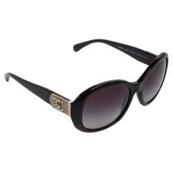 Chanel Black/Grey Gradient 5116-Q Quilted Leather CC Logo Sunglasses