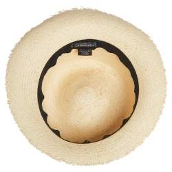 Pre Owned Chanel Beige Straw CC Fedora Hat M