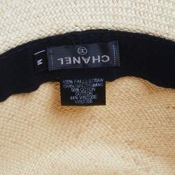 Pre Owned Chanel Beige Straw CC Fedora Hat M