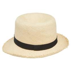 Pre Owned Chanel Beige Straw CC Fedora Hat M