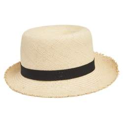 Pre Owned Chanel Beige Straw CC Fedora Hat M