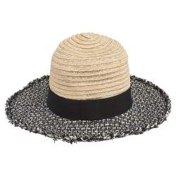 Pre Owned Chanel Beige Straw & Tweed Fedora Hat M
