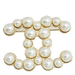 Chanel Gold Tone Pearl CC Pin Brooch