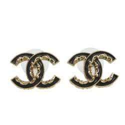 Chanel Black Enamel CC Stud Earrings – Jadore Couture