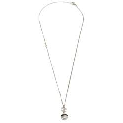 مملوكة مسبقًا قلادة شانيل CC معدن فضي اللون بكرة كريستال 