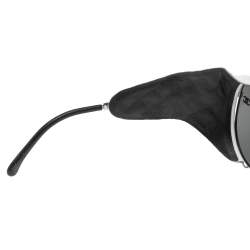 مملوكة مسبقًا Chanel Black/White Quilted Leather and Silver Tone Metal 4192 CC Aviator Sunglasses