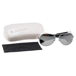 مملوكة مسبقًا Chanel Black/White Quilted Leather and Silver Tone Metal 4192 CC Aviator Sunglasses
