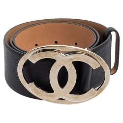 Chanel Black Leather CC Belt Size 80 CM Chanel