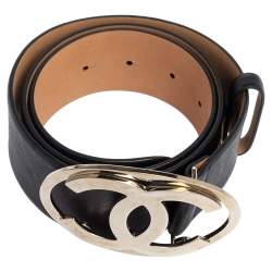 Pre Owned Chanel Black Leather CC Belt Size 80 CM