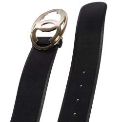 Pre Owned Chanel Black Leather CC Belt Size 80 CM