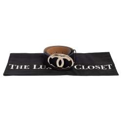 Pre Owned Chanel Black Leather CC Belt Size 80 CM