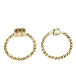 Pre Owned طقم 2 خاتم شانيل كاميليا و CC  معدن ذهبي اللون مقاس 52