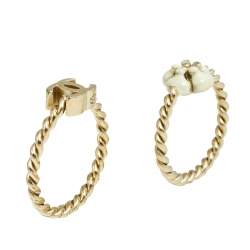 Pre Owned طقم 2 خاتم شانيل كاميليا و CC  معدن ذهبي اللون مقاس 52