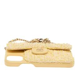Pre Owned Chanel Yellow Quilted Tweed and Leather iPhone 12 Pro Classic Chain Case