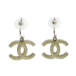 مملوكة مسبقًا Chanel Silver Tone Baguette Crystal CC Dangle Earrings