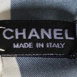 Pre Owned Chanel Blue Camellia Print Silk Square Scarf