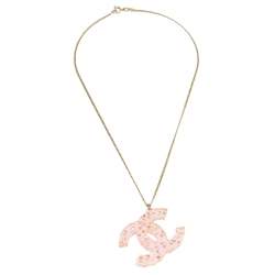 Chanel CC Pink Enamel Pendant Necklace