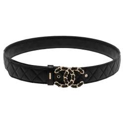 Pre Owned Chanel Black Quilted Leather CC Chain Belt 80CM