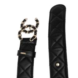 Pre Owned Chanel Black Quilted Leather CC Chain Belt 80CM