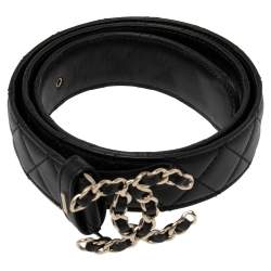 Pre Owned Chanel Black Quilted Leather CC Chain Belt 80CM