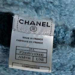 مملوكة مسبقًا وشاح شانيل صوف موهير مزين مزخرف أزرق فاتح بشراشيب 