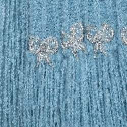 مملوكة مسبقًا وشاح شانيل صوف موهير مزين مزخرف أزرق فاتح بشراشيب 