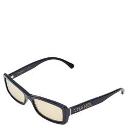 Pre Owned نظارة شمسية شانيل S0129 سوداء/ذهبية عاكسة مستطيلة