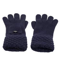 Pre Owned Chanel Navy Blue Cashmere Knit Gloves