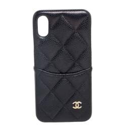 Chanel Black Quilted Caviar Leather iPhone X Case 